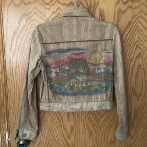 Vintage Western Themed Tan Denim Jacket Bronson of California -
